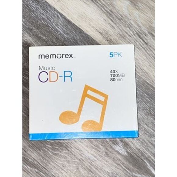 NEW Memorex Music CD-R 700 MB 80 Minute 40X 5-Pack with Slim Jewel Cases - Picture 1 of 2
